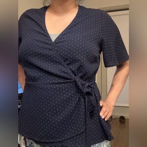 Navy and Red Polka Dot Wrap Top